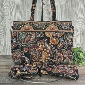 Vera Bradley Kensington Shoulder Bag Wallet Coin Purse Brown Paisley Fall Autumn